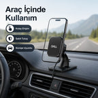 CH-H4 Vantuzlu Manyetik Araç İçi Telefon Tutucu, 360° Dönebilen Kablo Klipsli Torpido ve Cam Standı