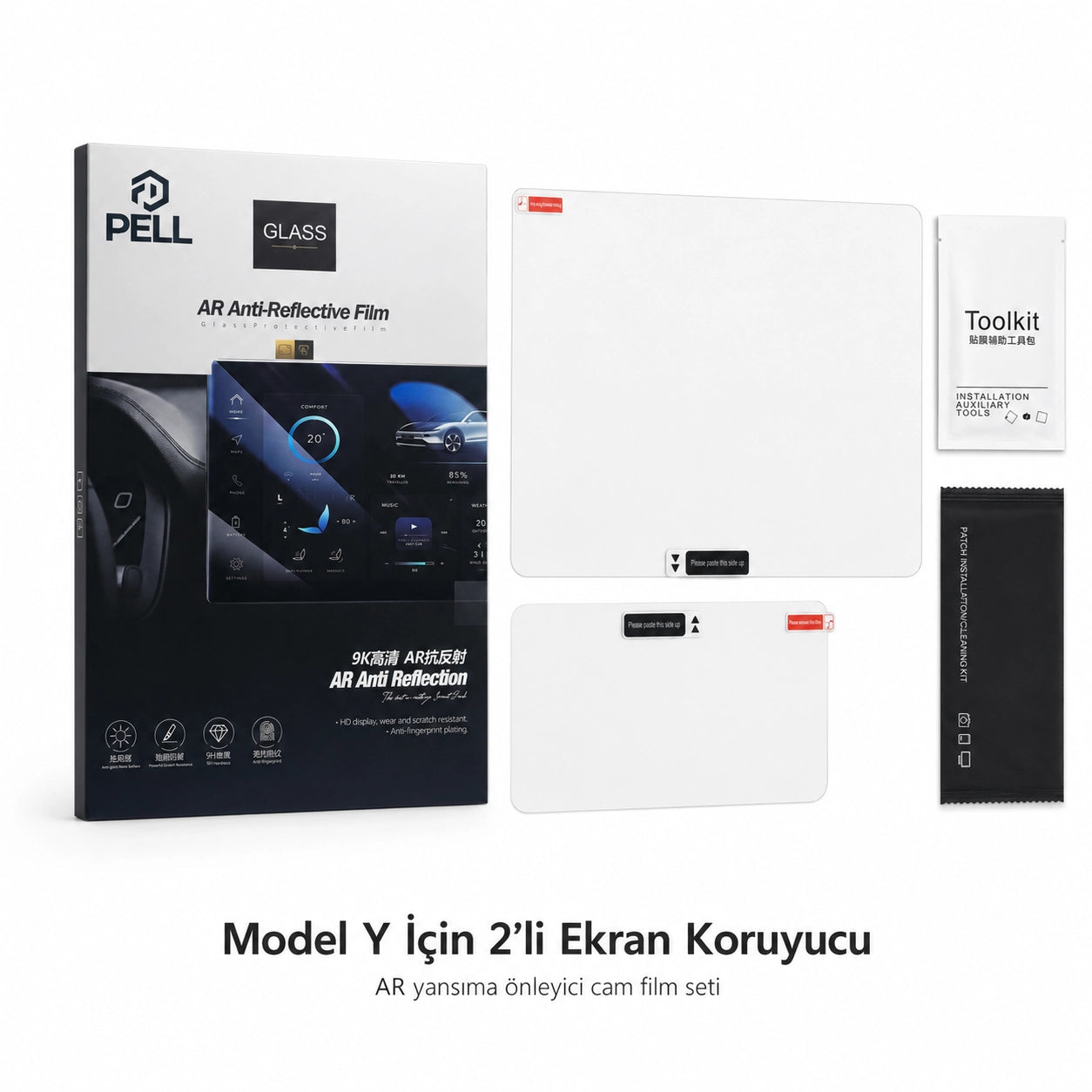 Lopard Tesla Model Y Juniper Ekran Koruyucu Sert Cam Seti, 9H 2in1 Ön ve Arka Multimedya Camı