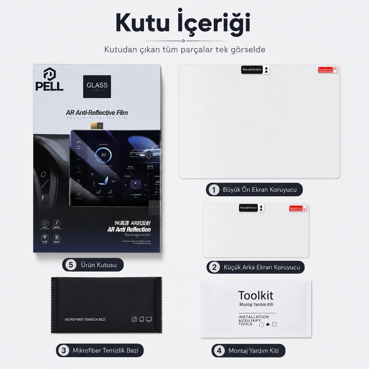 Lopard Tesla Model Y Juniper Ekran Koruyucu Sert Cam Seti, 9H 2in1 Ön ve Arka Multimedya Camı