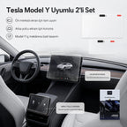 Lopard Tesla Model Y Juniper Ekran Koruyucu Sert Cam Seti, 9H 2in1 Ön ve Arka Multimedya Camı