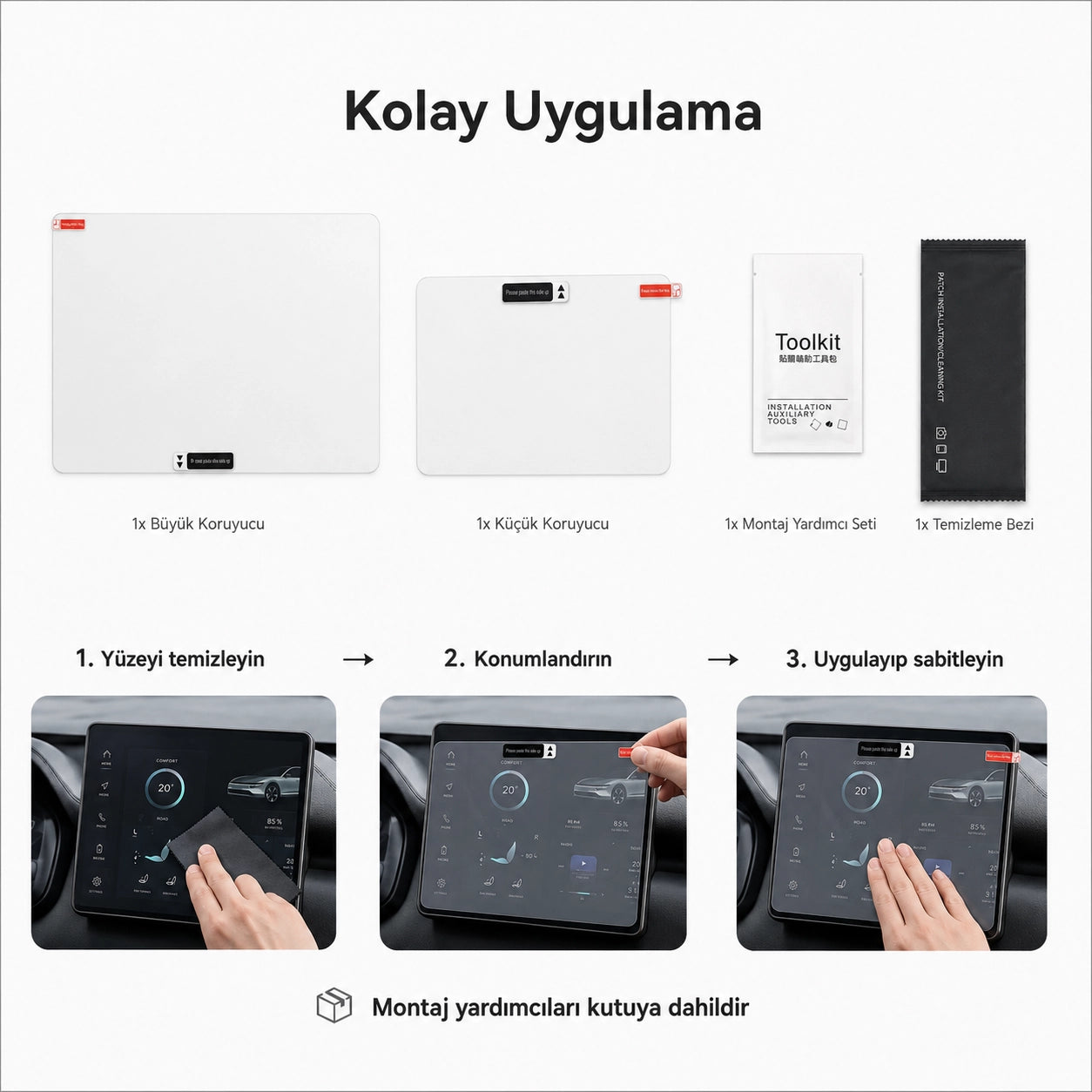 Lopard Tesla Model Y Juniper Ekran Koruyucu Sert Cam Seti, 9H 2in1 Ön ve Arka Multimedya Camı