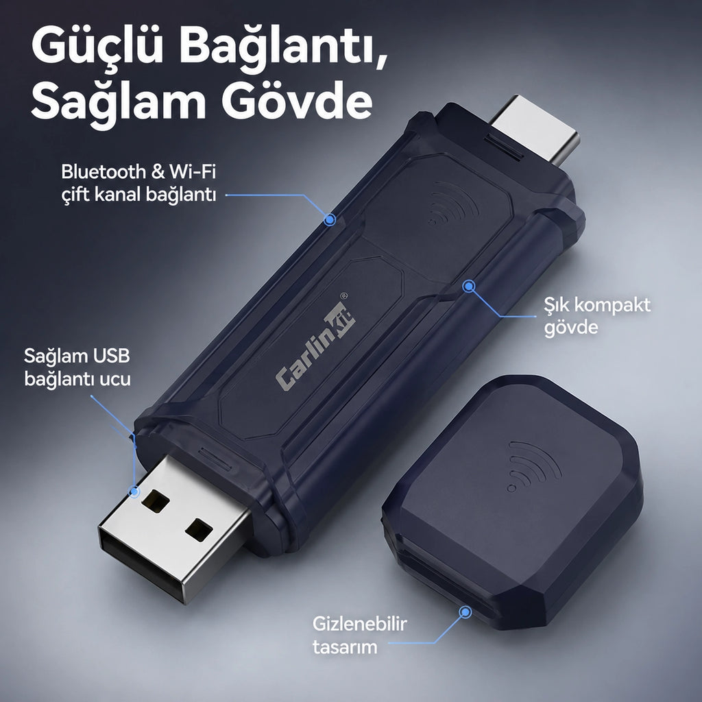 Carlinkit Mini 5 Pro Kablosuz CarPlay Çevirici Adaptör, Bluetooth & Wi-Fi Akıllı Araç Multimedya Dönüştürücü