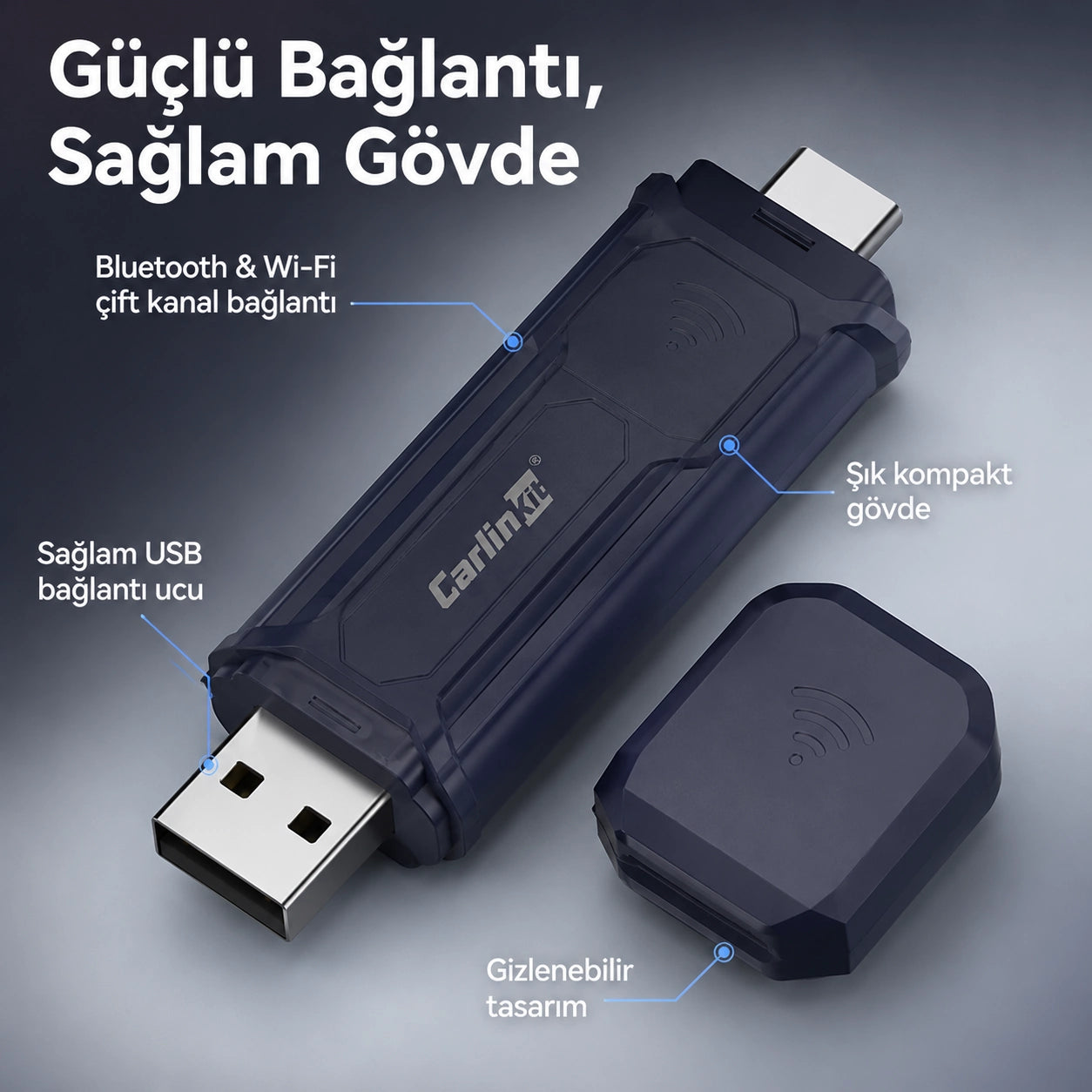 Carlinkit Mini 5 Pro Kablosuz CarPlay Çevirici Adaptör, Bluetooth & Wi-Fi Akıllı Araç Multimedya Dönüştürücü