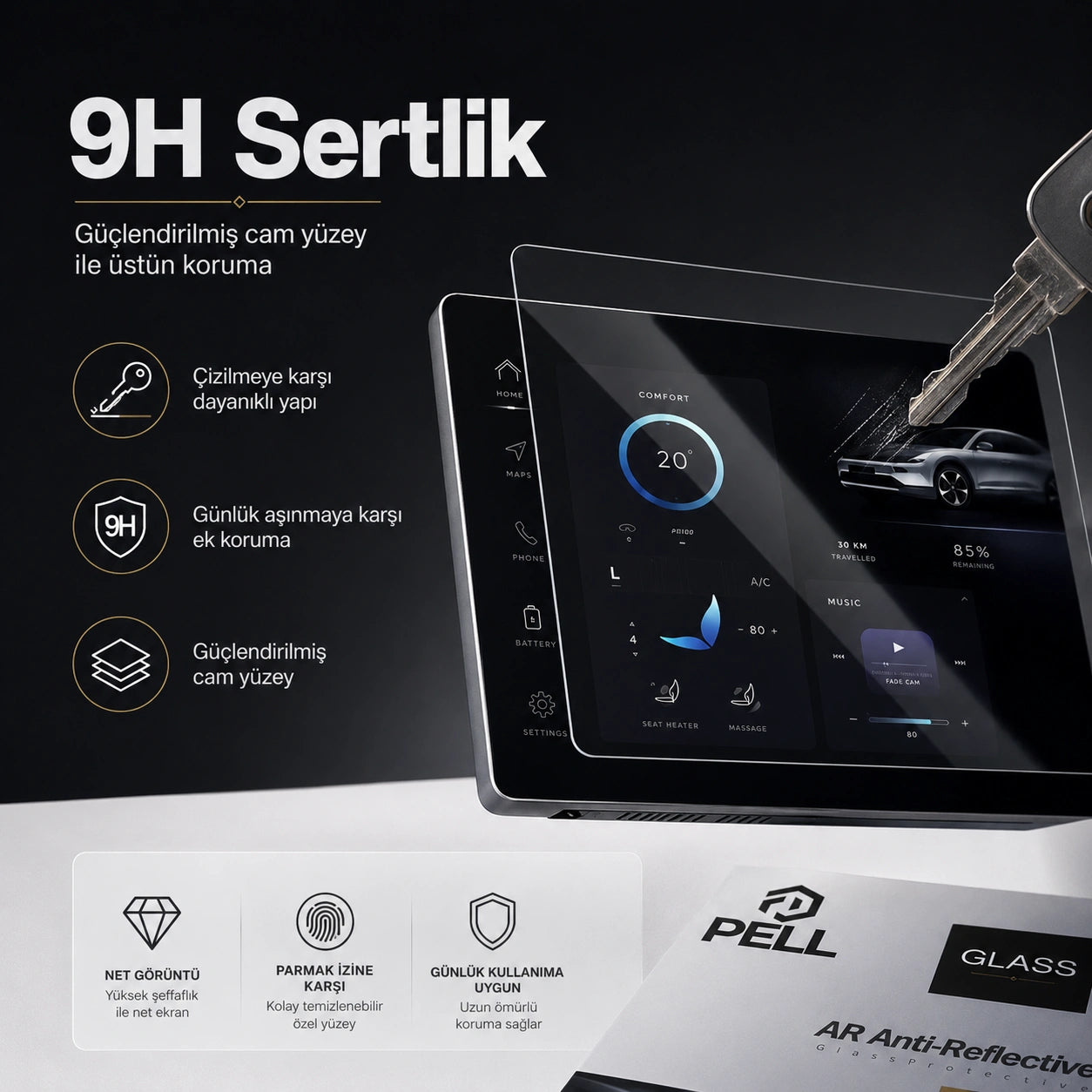 Lopard Tesla Model Y Juniper Ekran Koruyucu Sert Cam Seti, 9H 2in1 Ön ve Arka Multimedya Camı