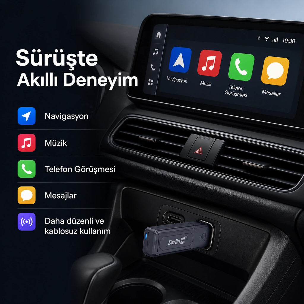 Carlinkit Mini 5 Pro Kablosuz CarPlay Çevirici Adaptör, Bluetooth & Wi-Fi Akıllı Araç Multimedya Dönüştürücü