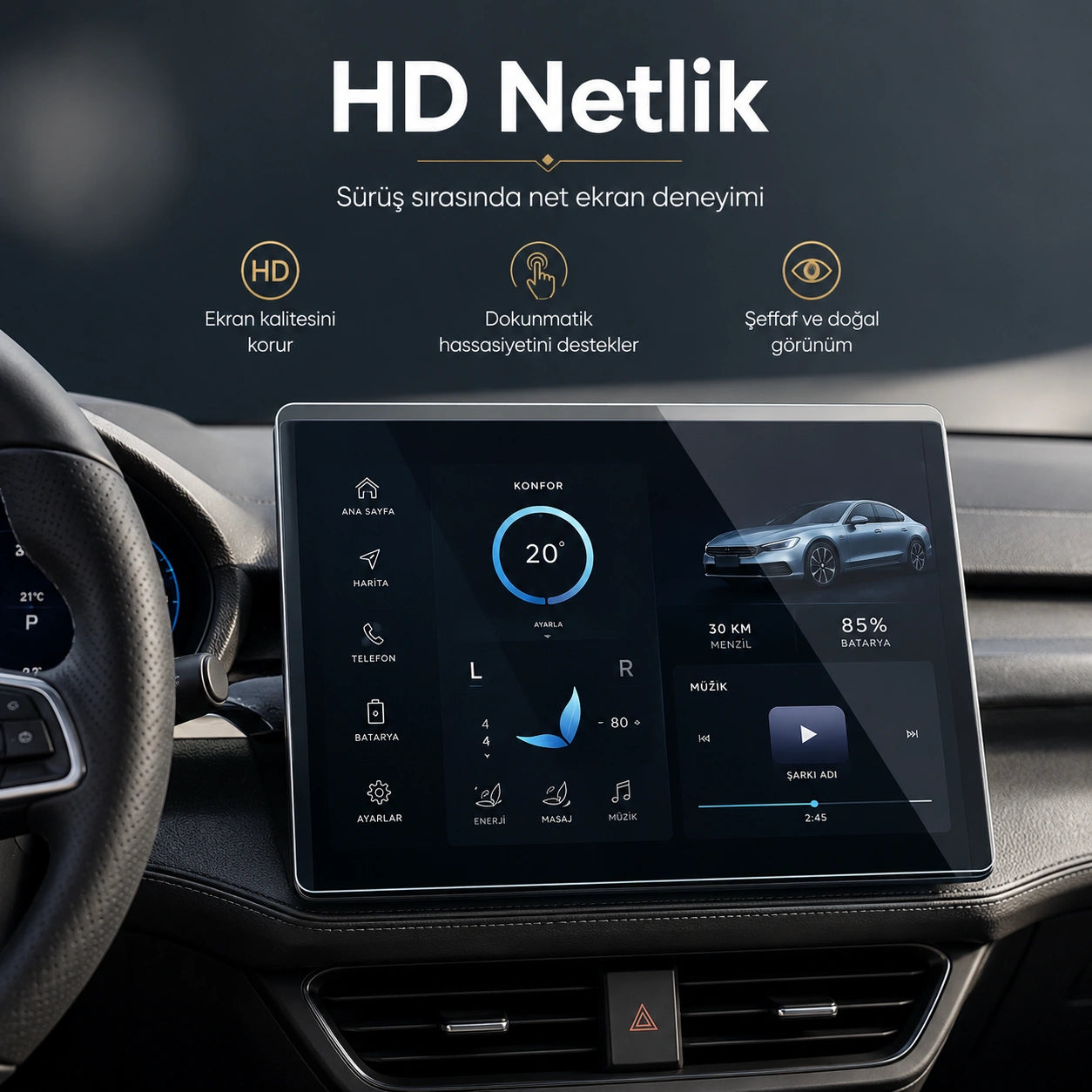 Lopard Tesla Model Y Juniper Ekran Koruyucu Sert Cam Seti, 9H 2in1 Ön ve Arka Multimedya Camı