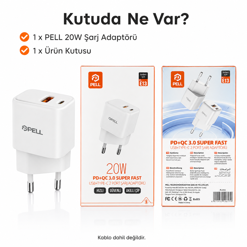 PL-E13 20W Çift Portlu PD QC 3.0 Hızlı Duvar Şarj Cihazı, Akıllı Telefon Şarj Başlığı