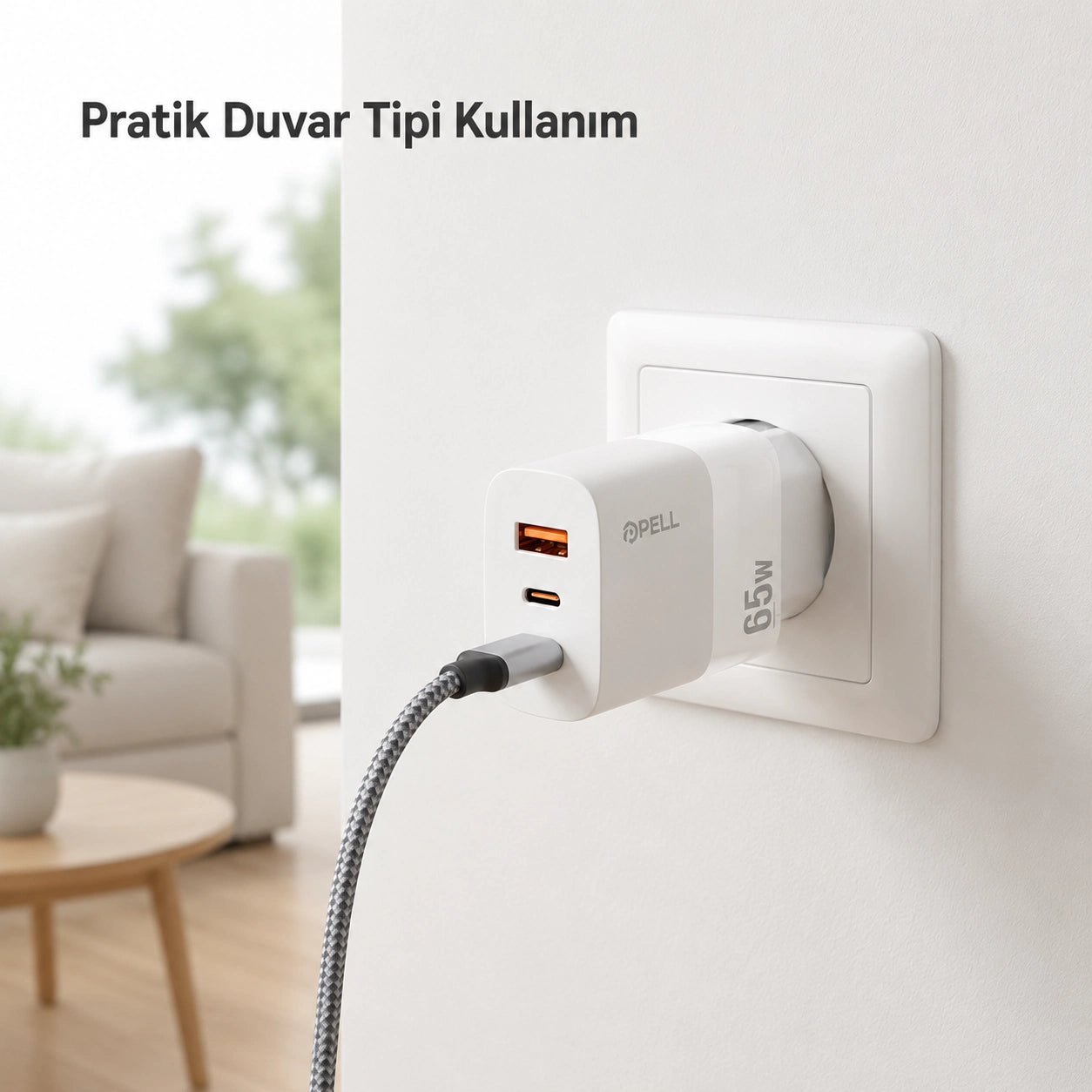 E14 65W PD 3 Portlu Ultra Hızlı Turbo Şarj Cihazı, Type-C ve USB Seyahat Adaptörü