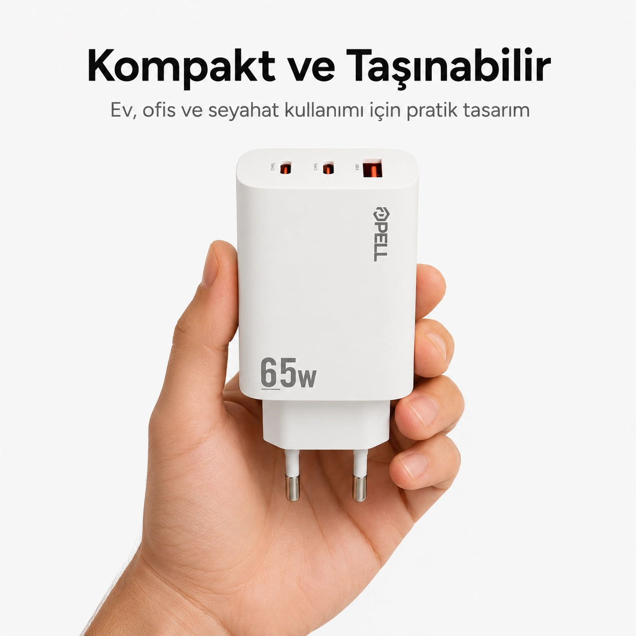 E14 65W PD 3 Portlu Ultra Hızlı Turbo Şarj Cihazı, Type-C ve USB Seyahat Adaptörü