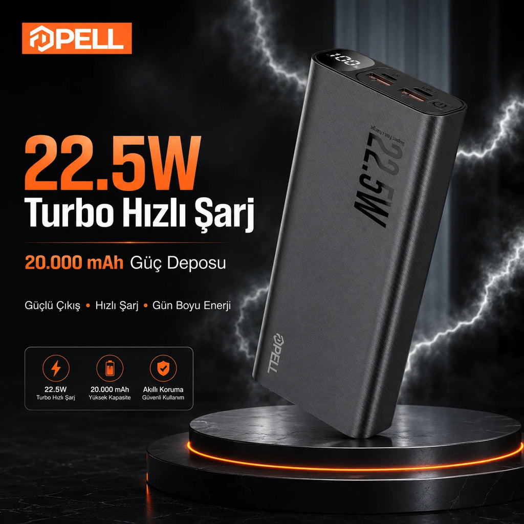 F07 20.000 mAh Powerbank 22.5W, PD 20W Turbo Hızlı Taşınabilir Şarj Cihazı