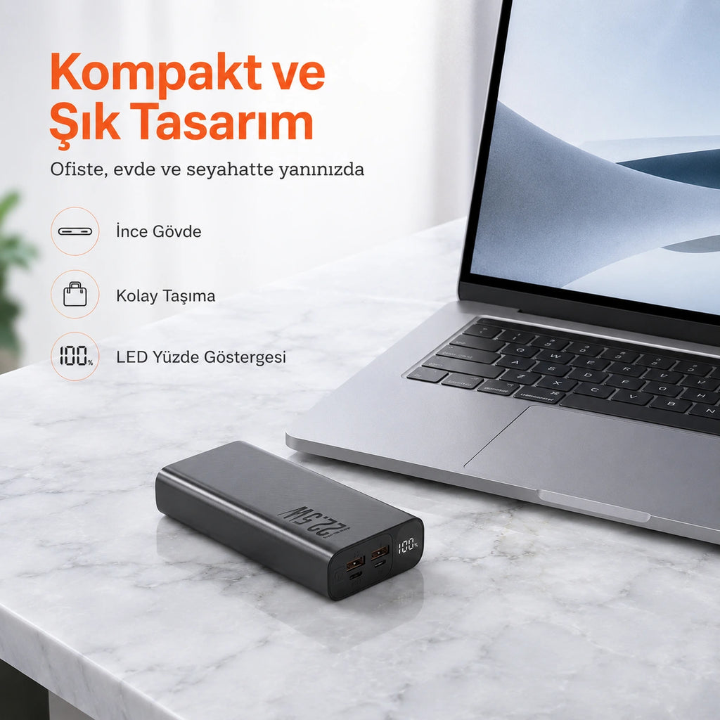 F07 20.000 mAh Powerbank 22.5W, PD 20W Turbo Hızlı Taşınabilir Şarj Cihazı