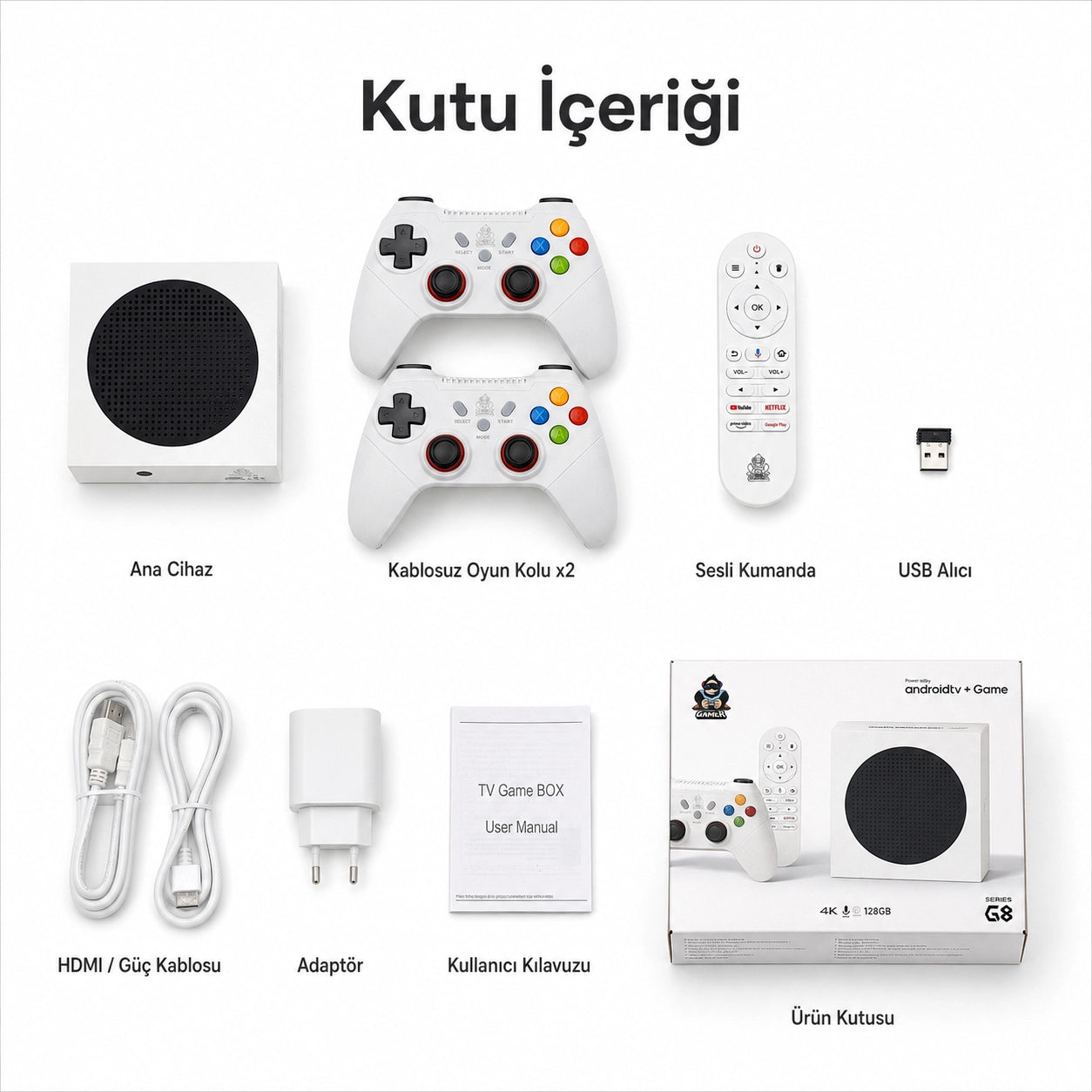 G8 Android 14 TV Box ve Oyun Konsolu 60.000+ Oyunlu, Wi-Fi 6 Akıllı Media Player