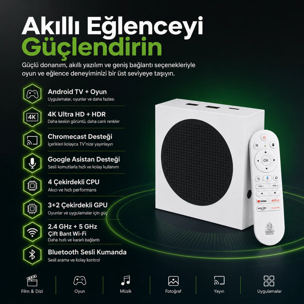 G8 Android 14 TV Box ve Oyun Konsolu 60.000+ Oyunlu, Wi-Fi 6 Akıllı Media Player
