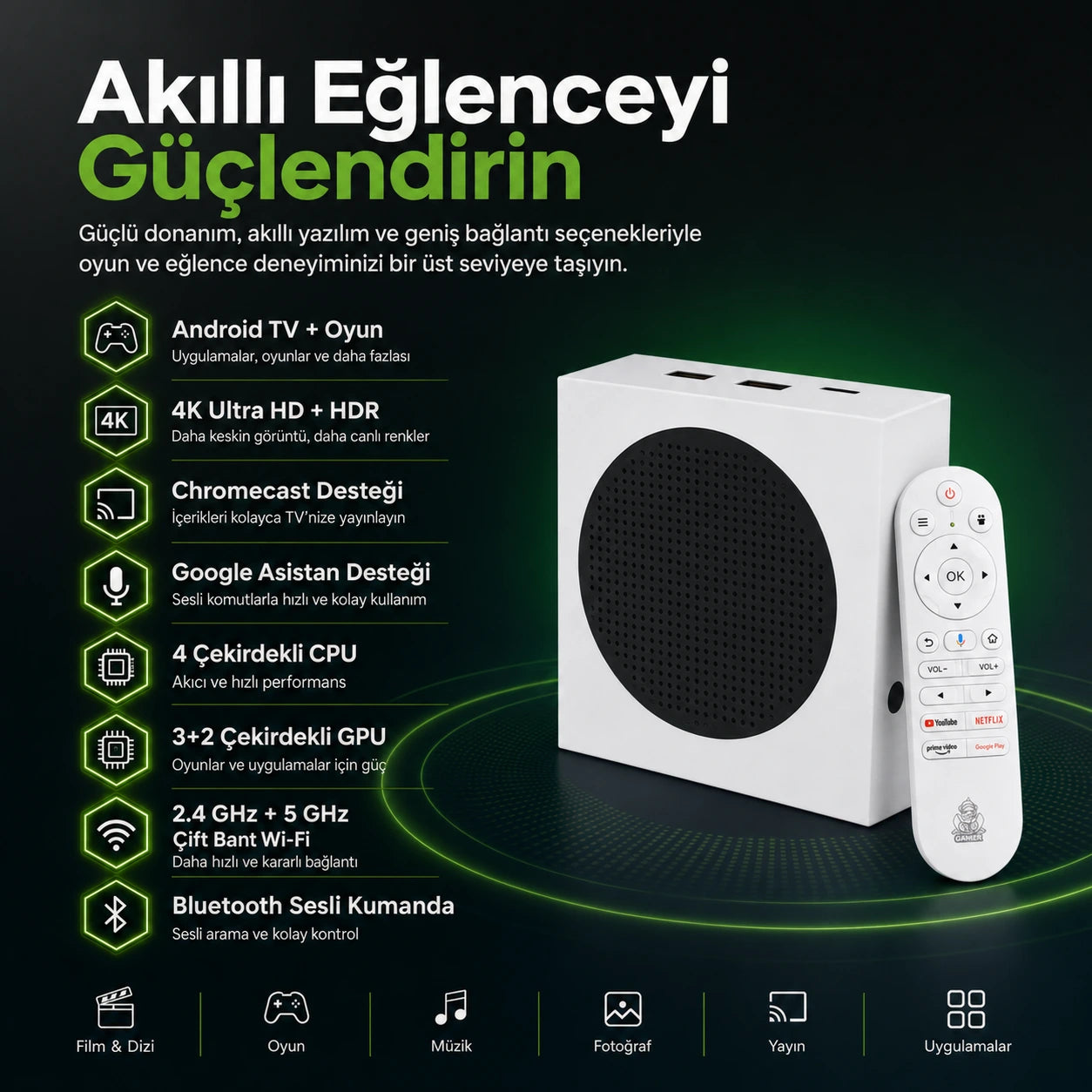 G8 Android 14 TV Box ve Oyun Konsolu 60.000+ Oyunlu, Wi-Fi 6 Akıllı Media Player
