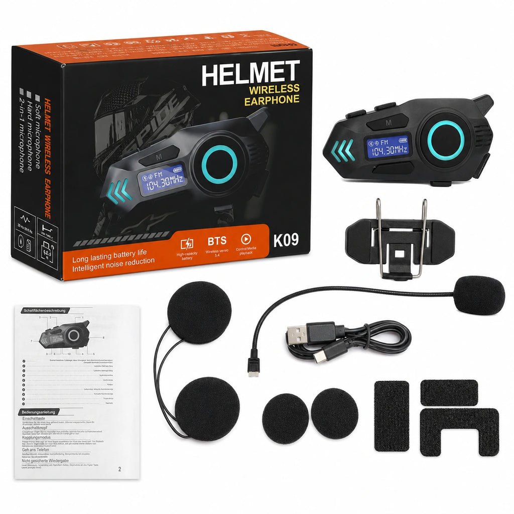 K09 Çift Yönlü Intercom Motosiklet Kask Kulaklığı, Bluetooth Gürültü Azaltıcı Kask İçi Ses Sistemi