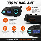 K09 Çift Yönlü Intercom Motosiklet Kask Kulaklığı, Bluetooth Gürültü Azaltıcı Kask İçi Ses Sistemi