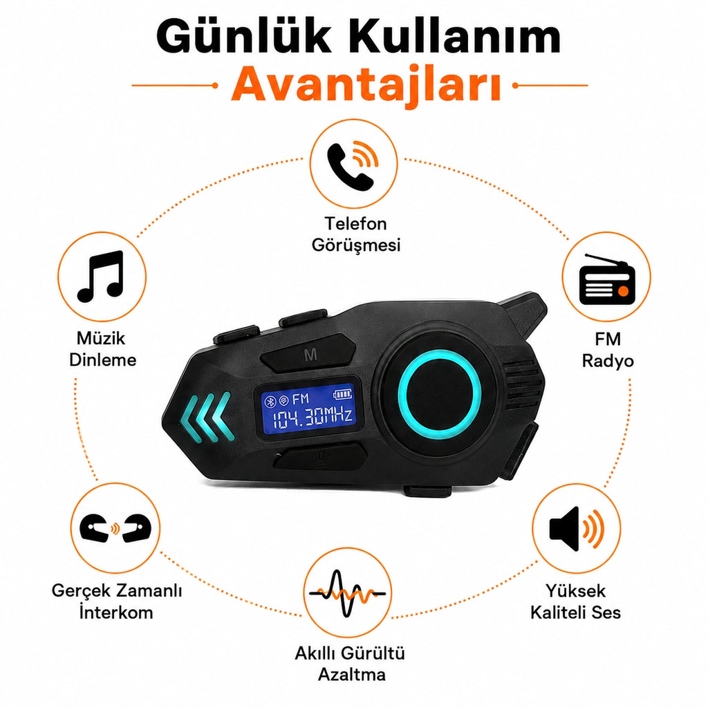 K09 Çift Yönlü Intercom Motosiklet Kask Kulaklığı, Bluetooth Gürültü Azaltıcı Kask İçi Ses Sistemi