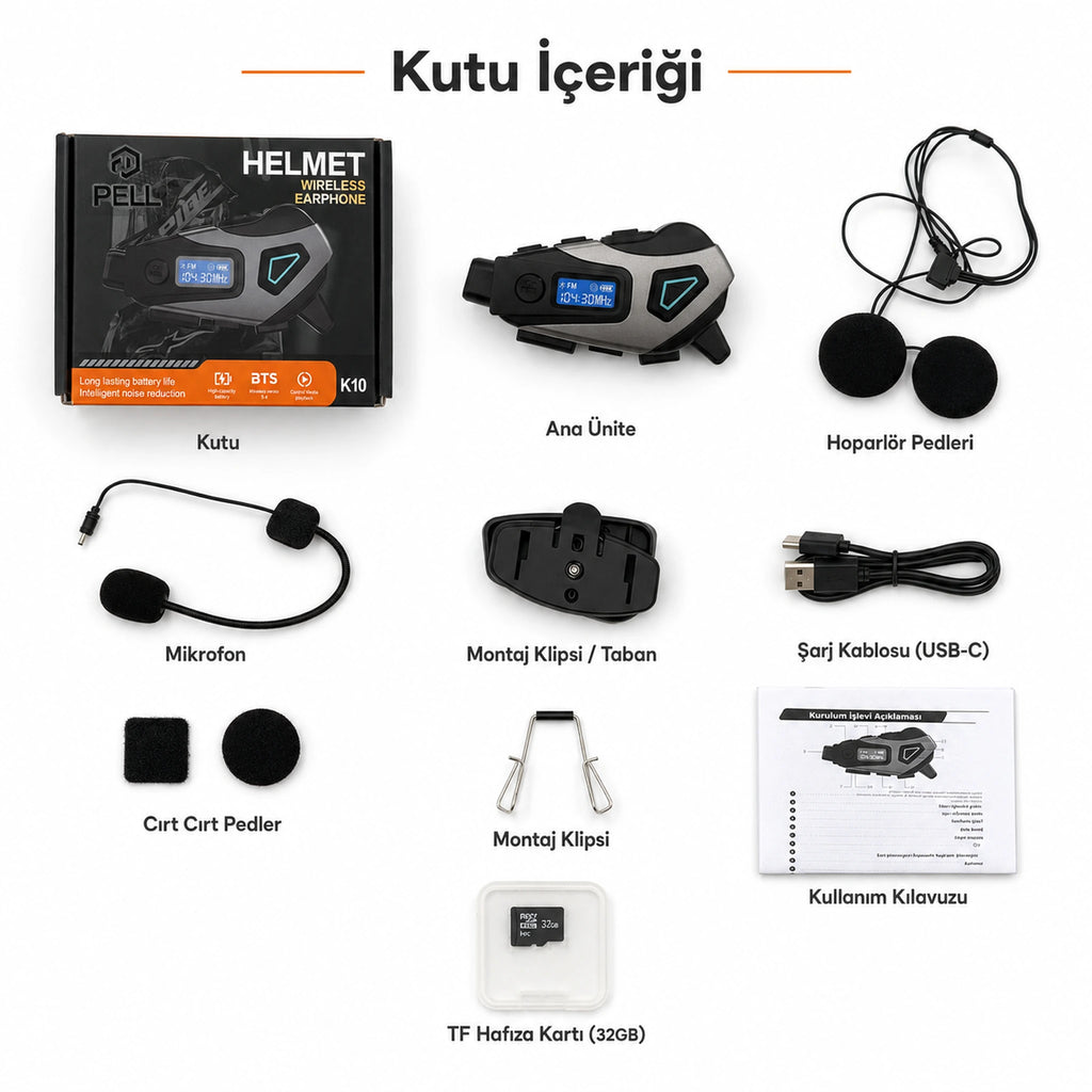 K10 DVR Kameralı Motosiklet Intercomu Bluetooth, Radyolu Kask Kulaklığı
