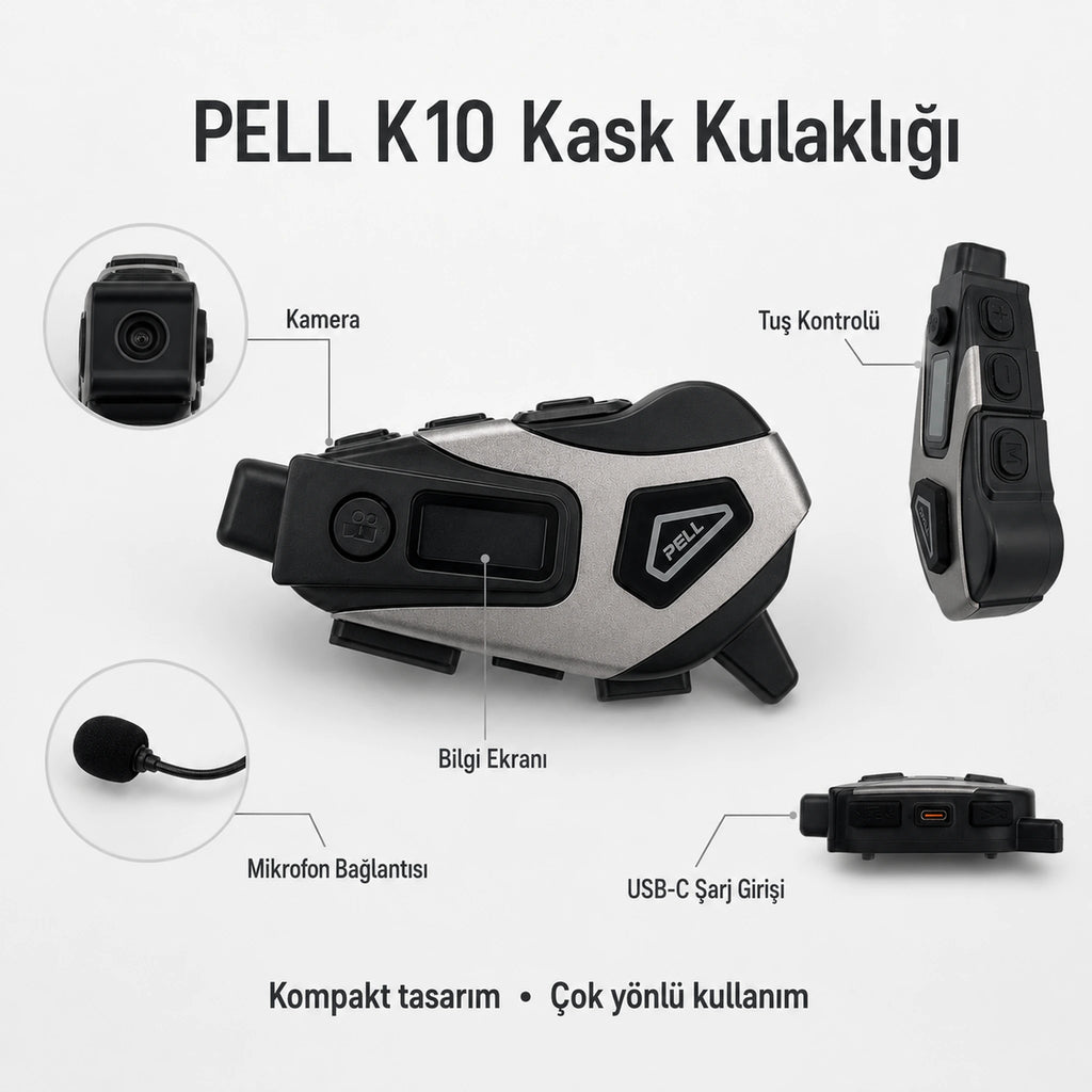 K10 DVR Kameralı Motosiklet Intercomu Bluetooth, Radyolu Kask Kulaklığı