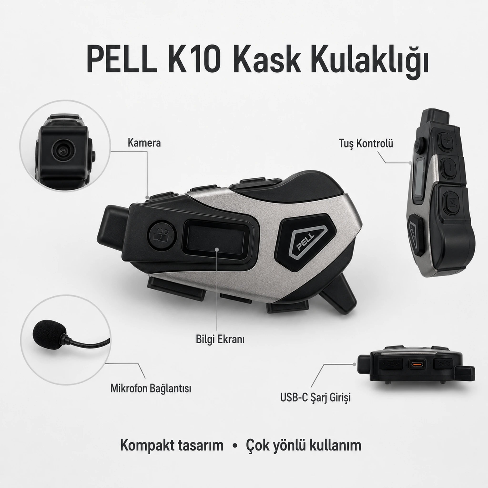 K10 DVR Kameralı Motosiklet Intercomu Bluetooth, Radyolu Kask Kulaklığı