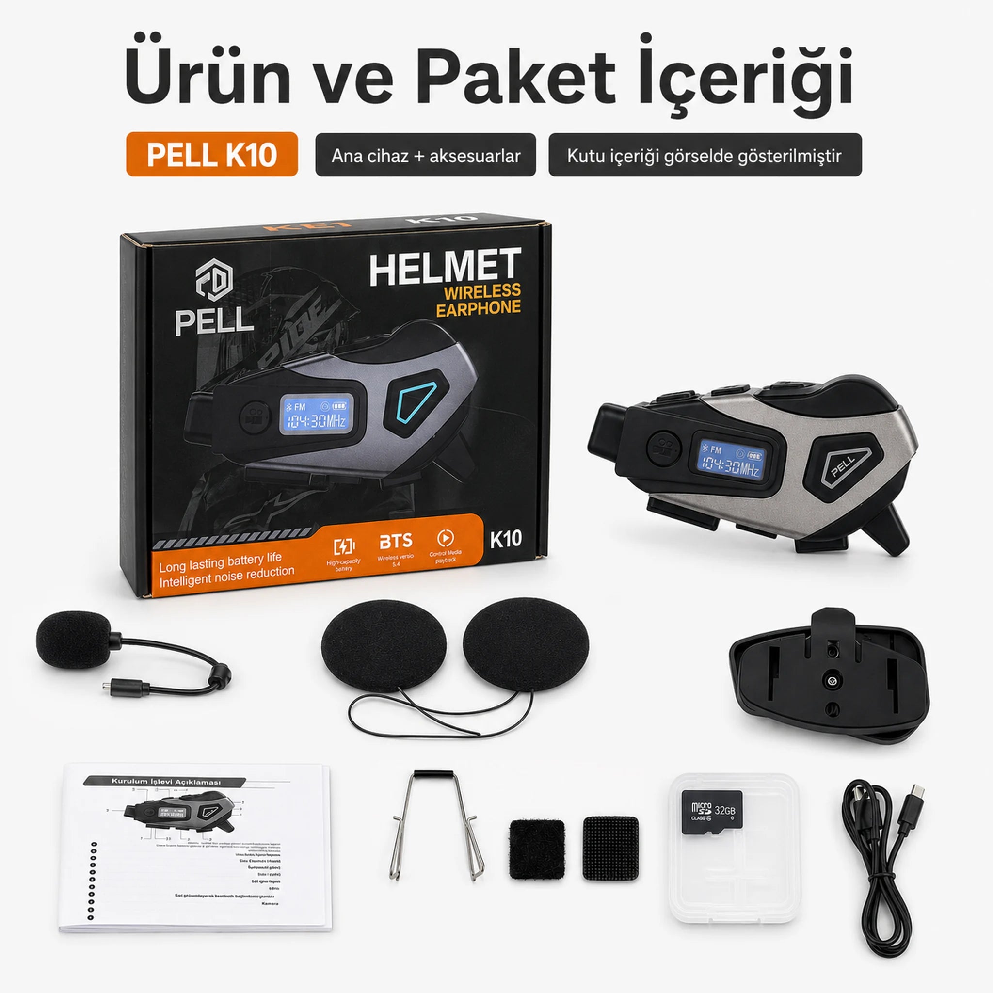K10 DVR Kameralı Motosiklet Intercomu Bluetooth, Radyolu Kask Kulaklığı