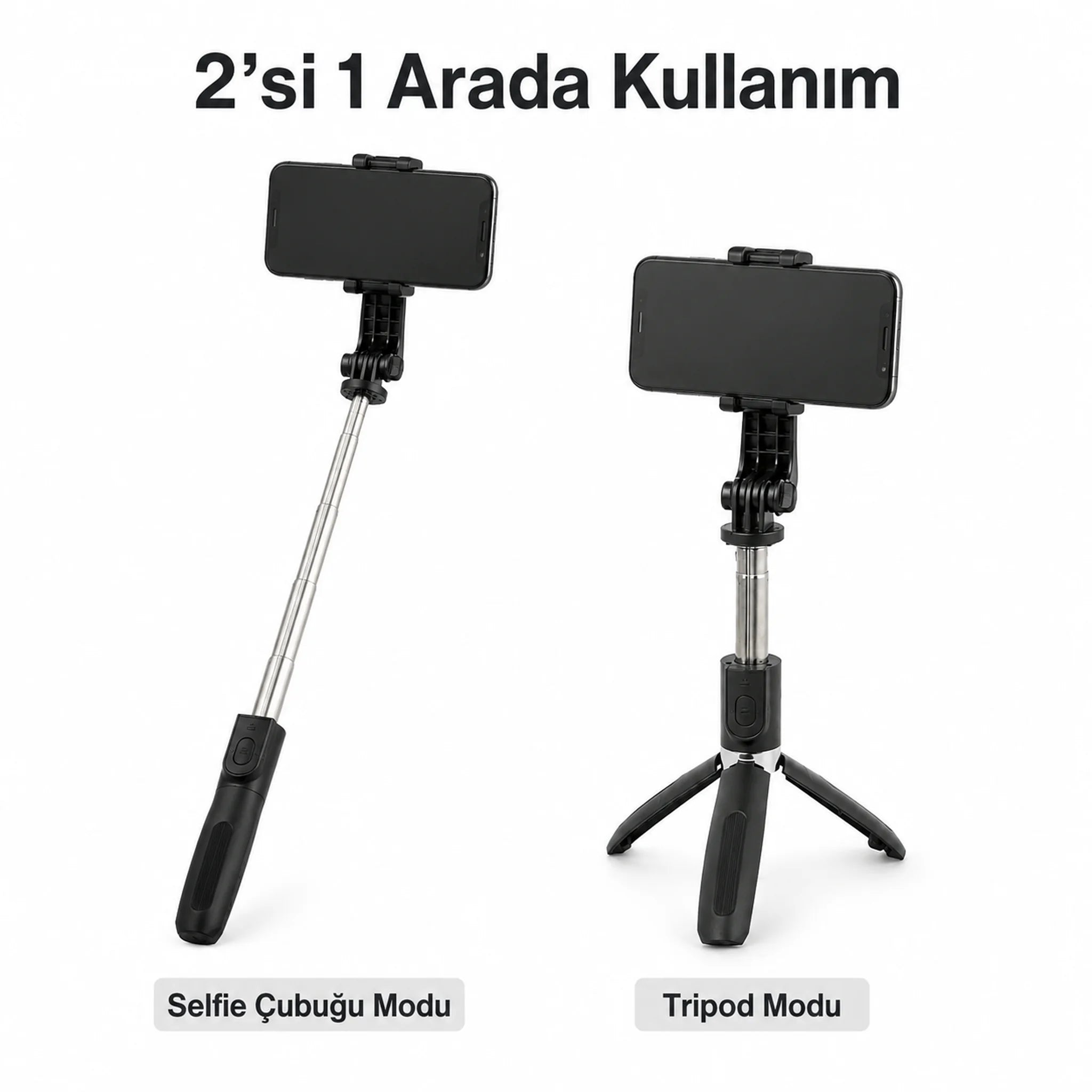 PELL L02 Bluetooth Kumandalı Tripod Selfie Çubuğu 100cm, 4 In 1 Kablosuz Monopod