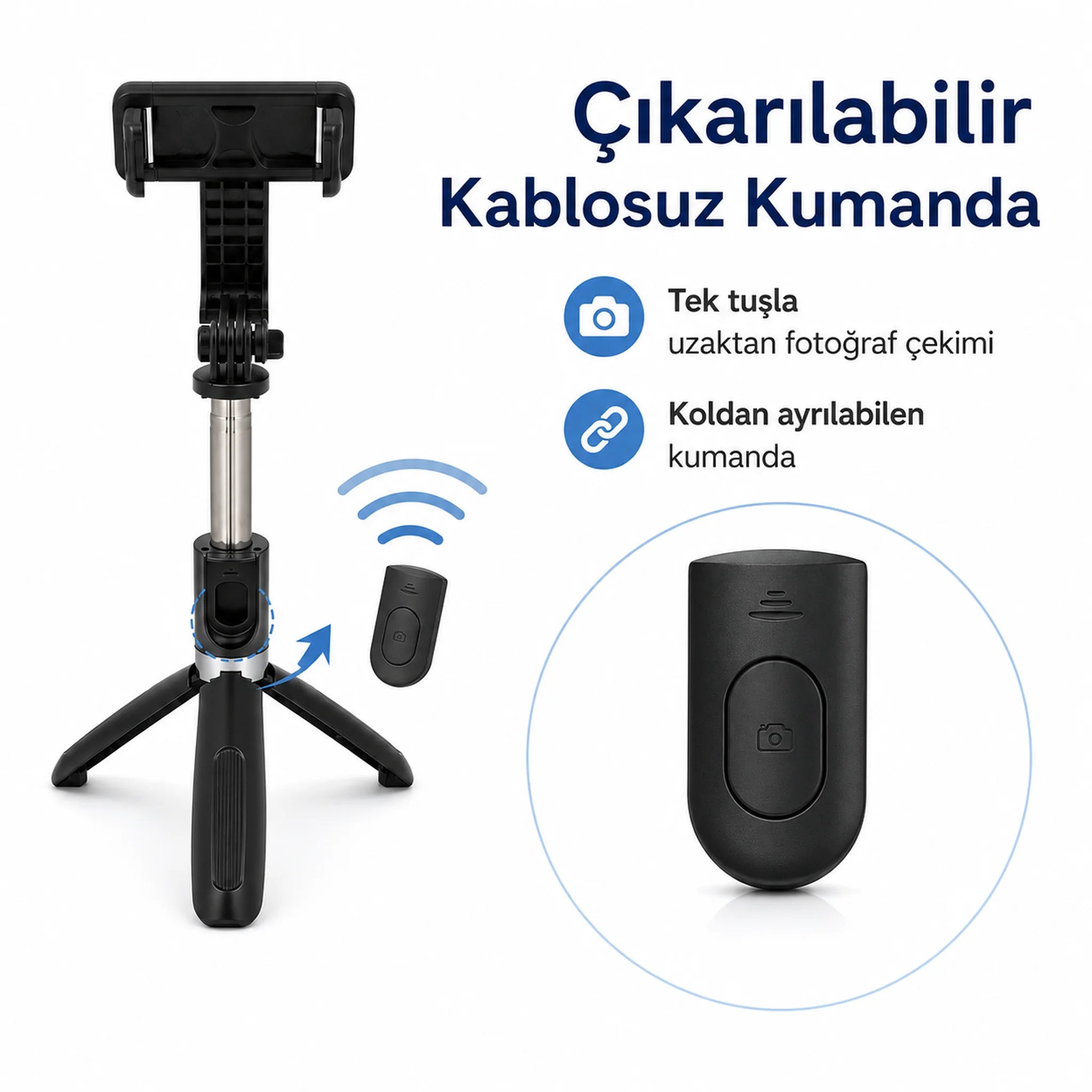 PELL L02 Bluetooth Kumandalı Tripod Selfie Çubuğu 100cm, 4 In 1 Kablosuz Monopod