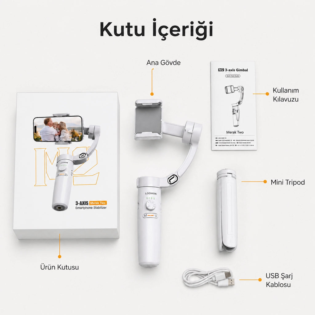 M2 Telefon Gimbal Stabilizatör 3-Eksenli, Katlanabilir Cep Telefonu Gimbalı