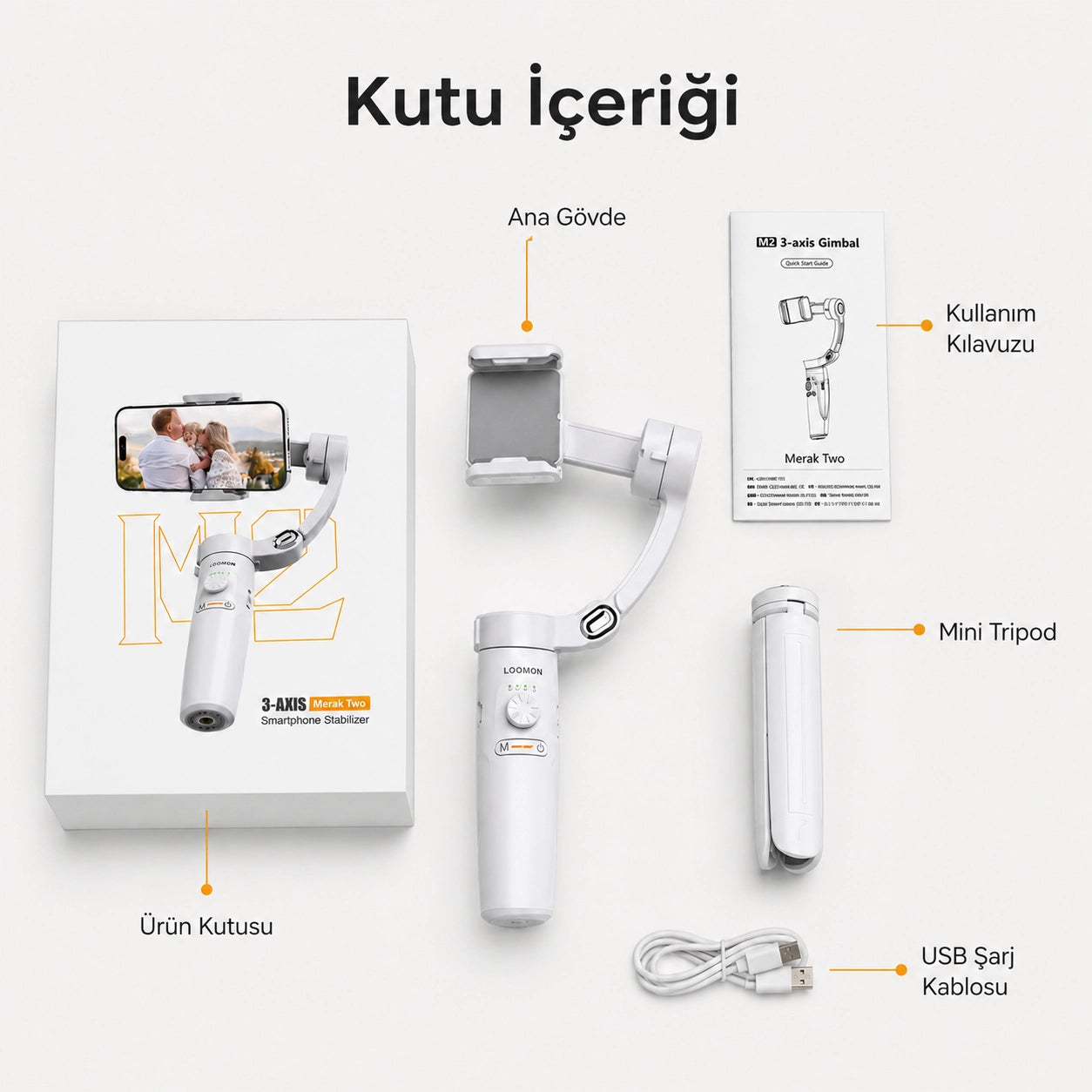 M2 Telefon Gimbal Stabilizatör 3-Eksenli, Katlanabilir Cep Telefonu Gimbalı