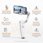 M2 Telefon Gimbal Stabilizatör 3-Eksenli, Katlanabilir Cep Telefonu Gimbalı