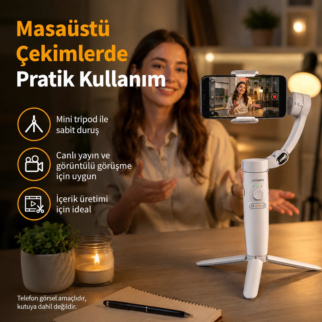 M2 Telefon Gimbal Stabilizatör 3-Eksenli, Katlanabilir Cep Telefonu Gimbalı