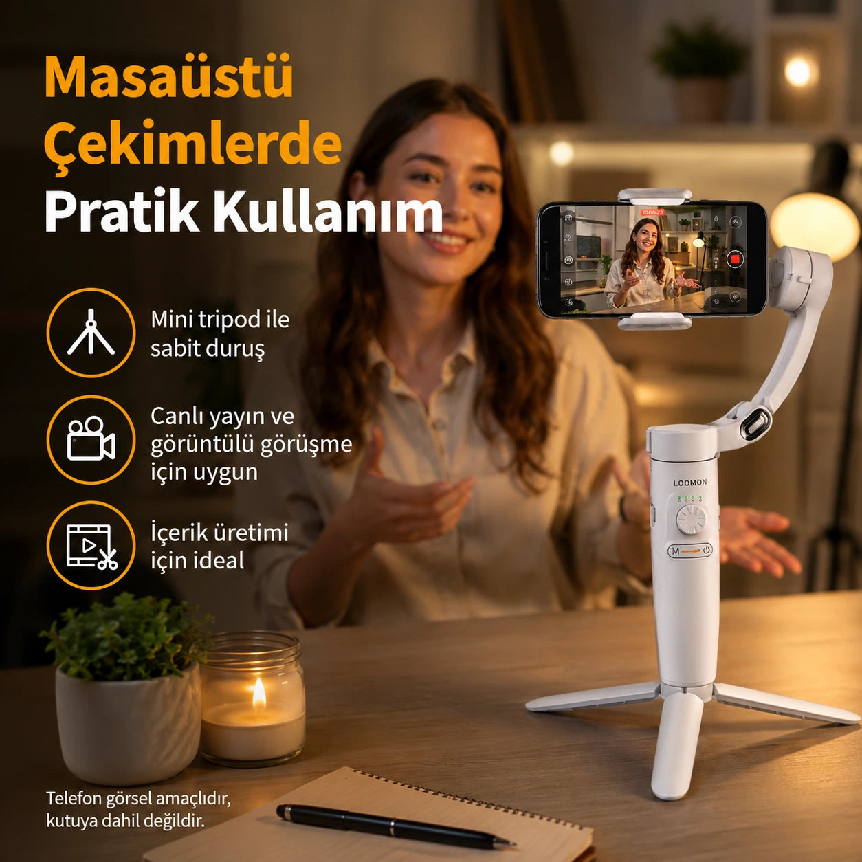 M2 Telefon Gimbal Stabilizatör 3-Eksenli, Katlanabilir Cep Telefonu Gimbalı