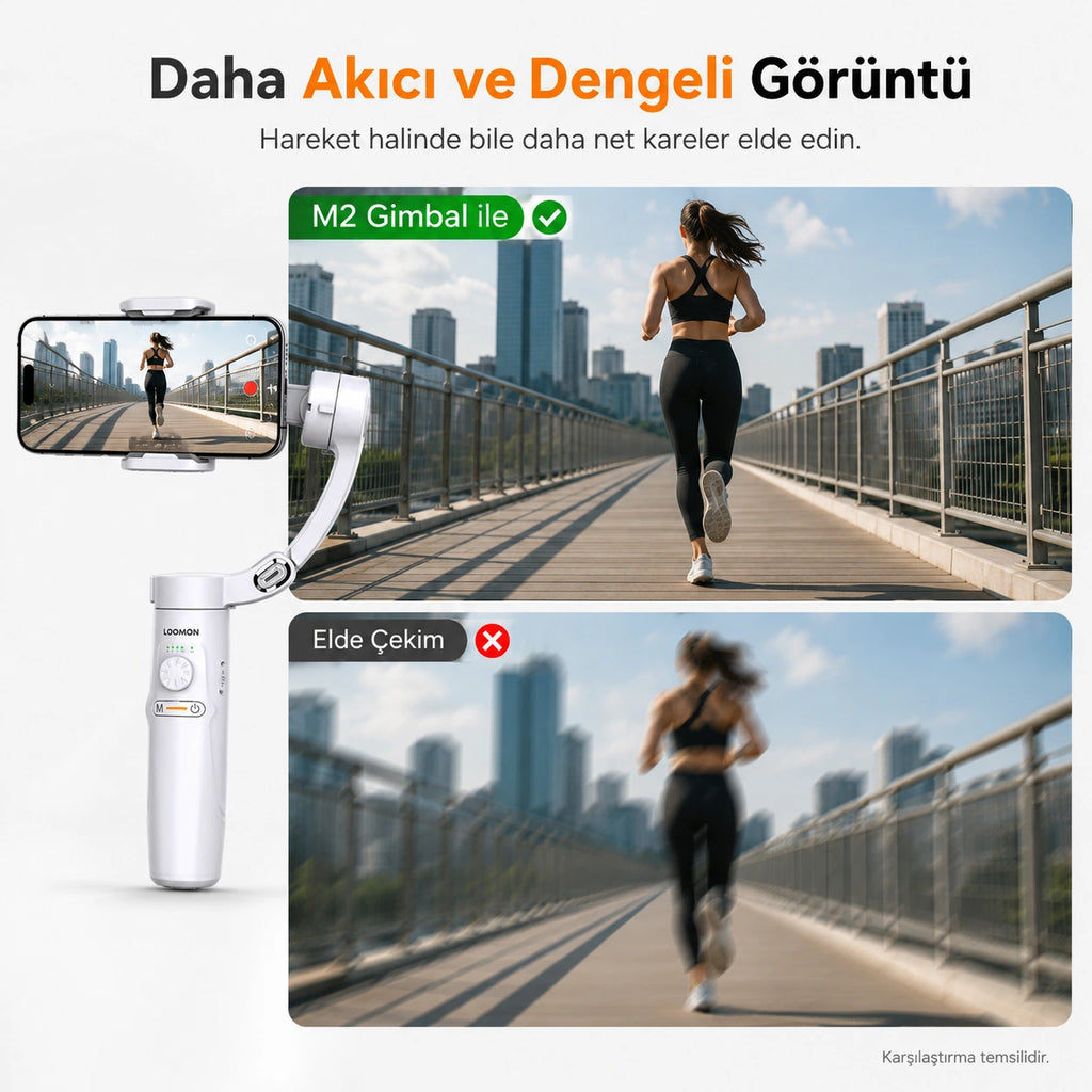 M2 Telefon Gimbal Stabilizatör 3-Eksenli, Katlanabilir Cep Telefonu Gimbalı