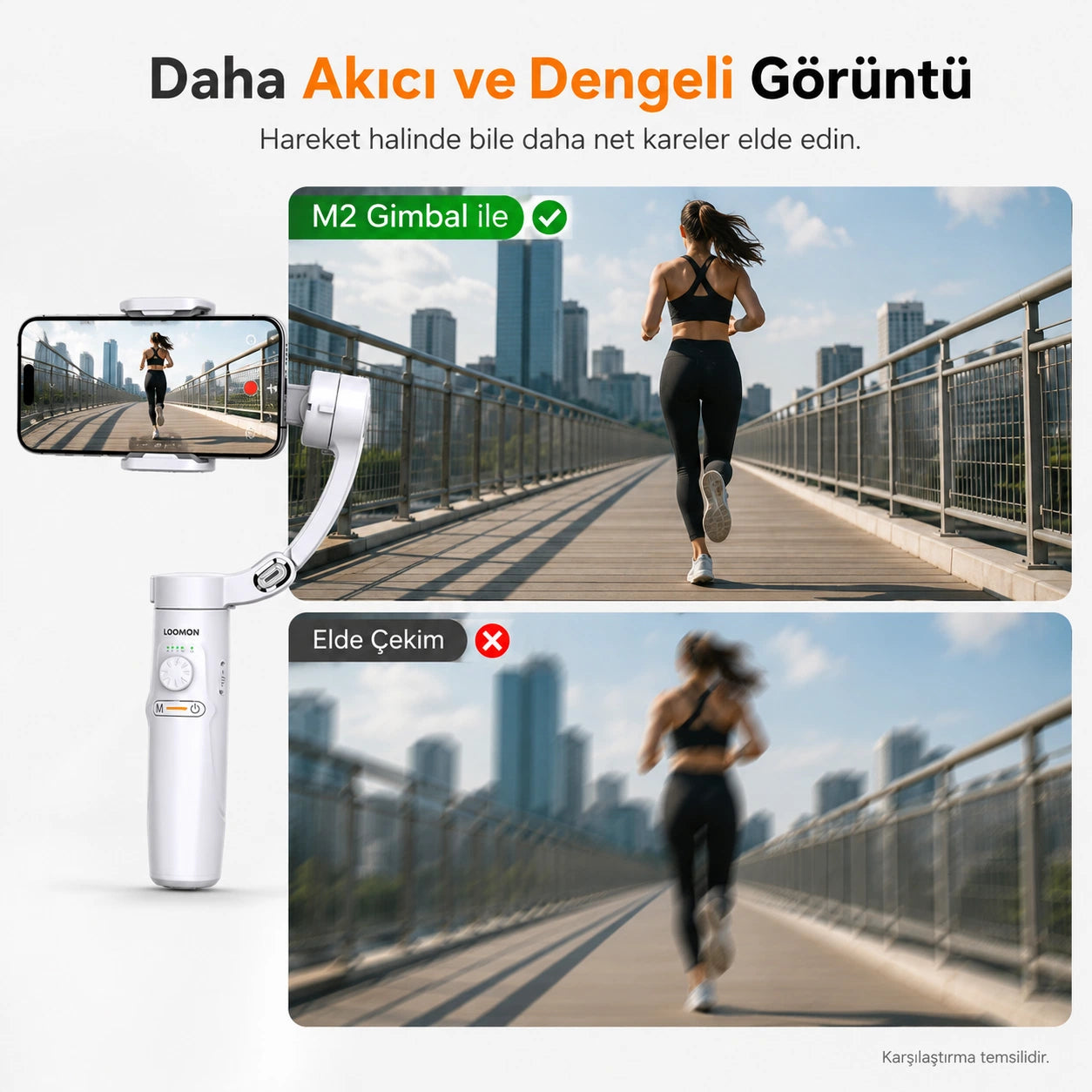M2 Telefon Gimbal Stabilizatör 3-Eksenli, Katlanabilir Cep Telefonu Gimbalı