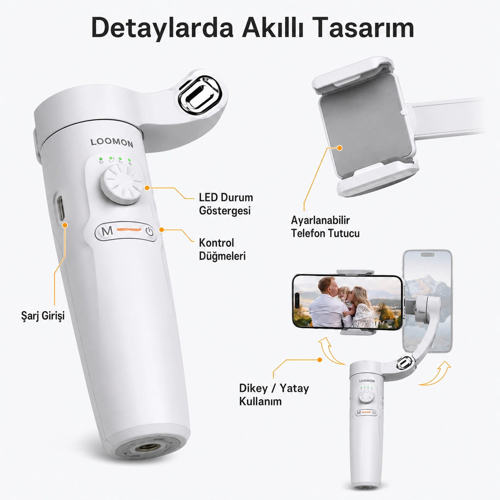 M2 Telefon Gimbal Stabilizatör 3-Eksenli, Katlanabilir Cep Telefonu Gimbalı