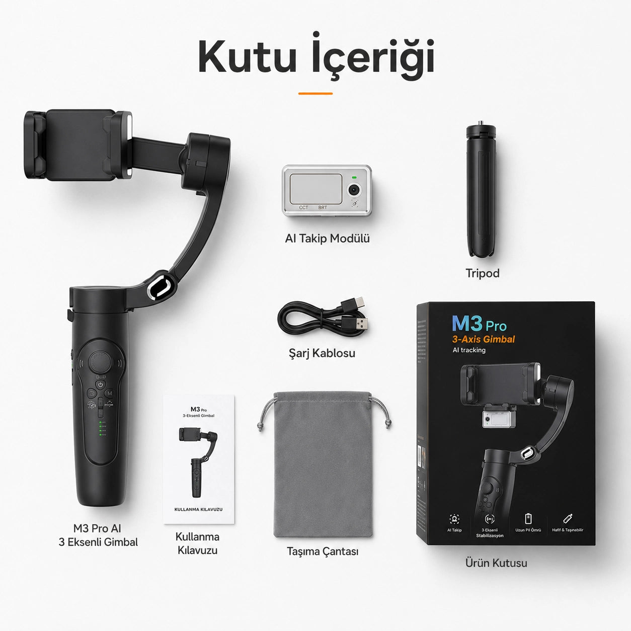 M3 Alpro Telefon Gimbal Stabilizatör 3-Eksenli, AI Akıllı Takip Özellikli Sabitleyici