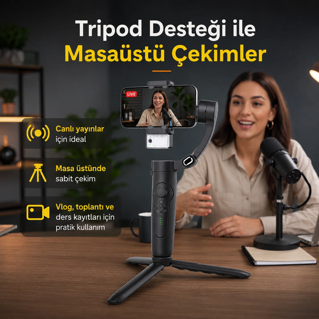 M3 Alpro Telefon Gimbal Stabilizatör 3-Eksenli, AI Akıllı Takip Özellikli Sabitleyici