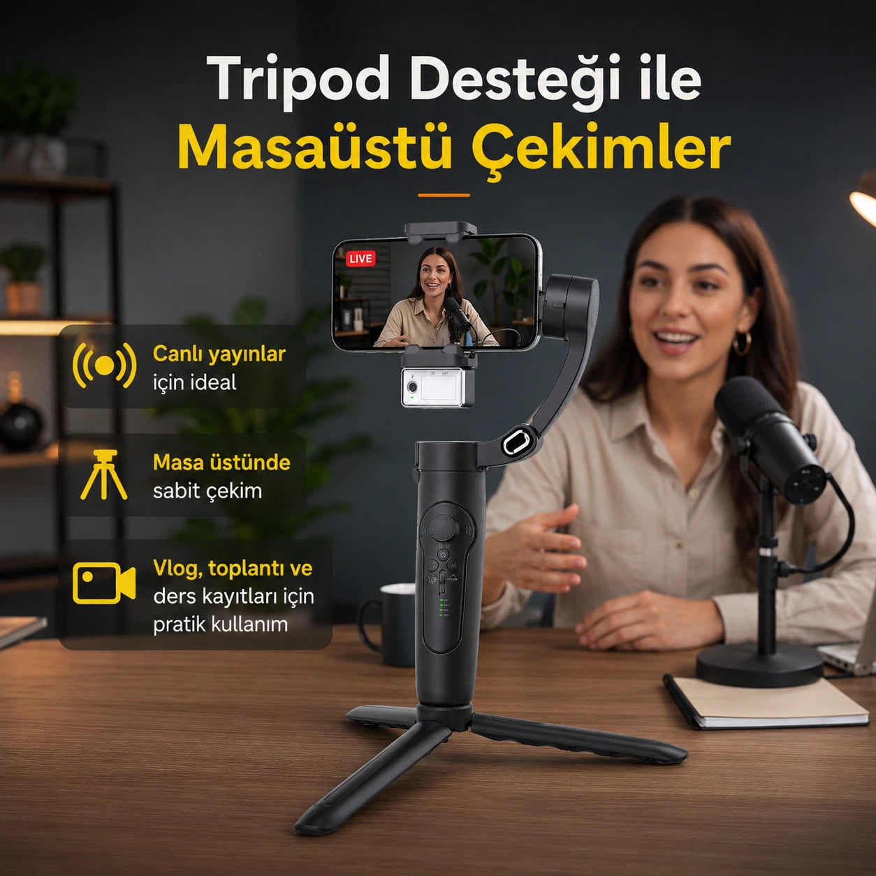 M3 Alpro Telefon Gimbal Stabilizatör 3-Eksenli, AI Akıllı Takip Özellikli Sabitleyici