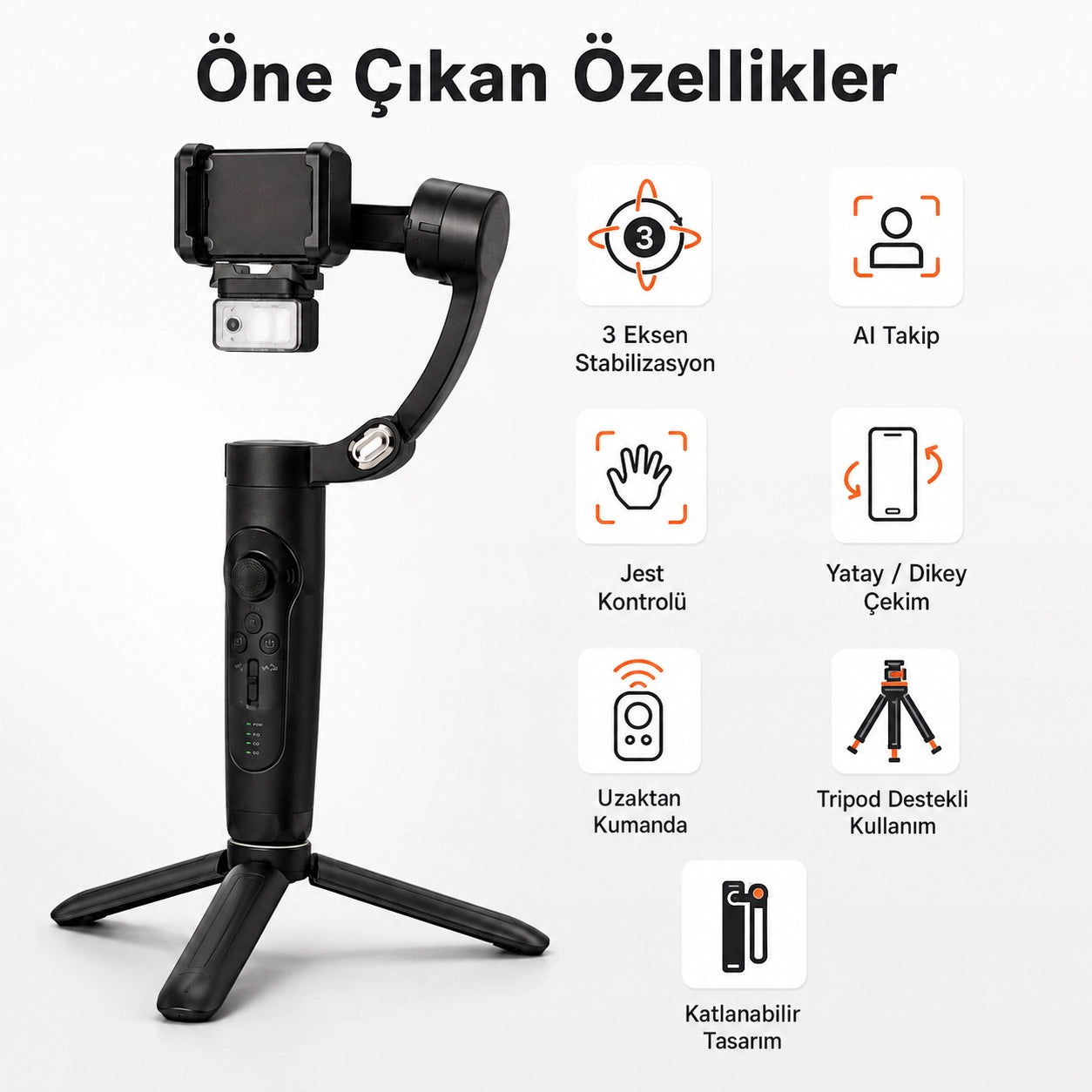M3 Alpro Telefon Gimbal Stabilizatör 3-Eksenli, AI Akıllı Takip Özellikli Sabitleyici