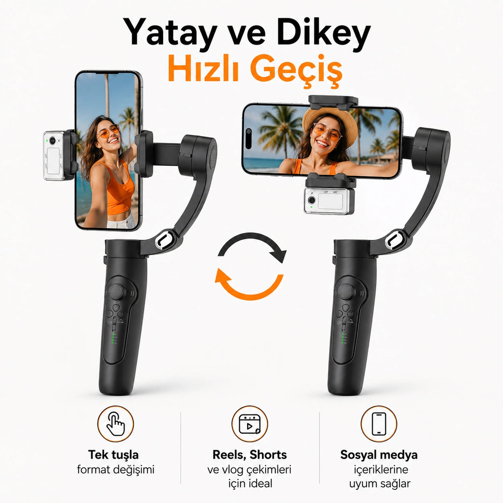 M3 Alpro Telefon Gimbal Stabilizatör 3-Eksenli, AI Akıllı Takip Özellikli Sabitleyici