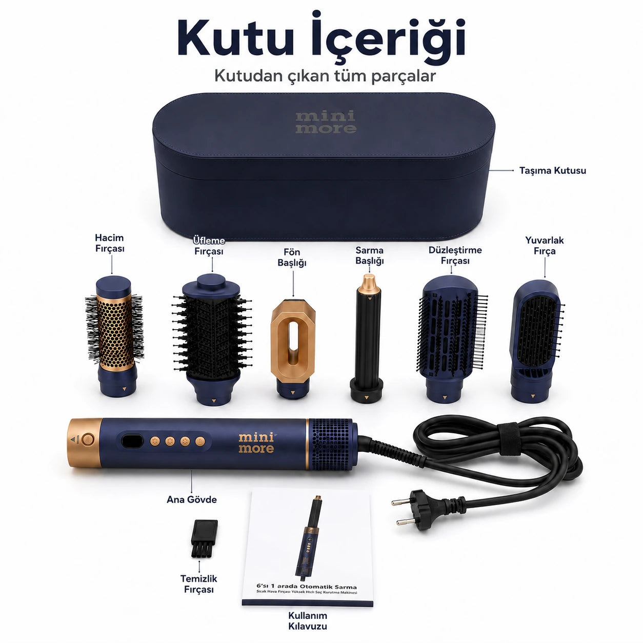 Mini More 6 In 1 Airstyler Hava Üflemeli Saç Şekillendirici Seti Coanda Etkili Saç Düzleştirici ve Maşa