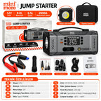 Mini More 2000A Akü Takviye Cihazı 12V, Hava Kompresörlü Vakum Üfleyicili 45W PD Çift LED Işıklı Powerbank Jump Starter