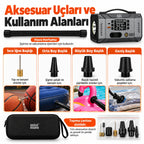 Mini More 2000A Akü Takviye Cihazı 12V, Hava Kompresörlü Vakum Üfleyicili 45W PD Çift LED Işıklı Powerbank Jump Starter