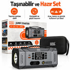 Mini More 2000A Akü Takviye Cihazı 12V, Hava Kompresörlü Vakum Üfleyicili 45W PD Çift LED Işıklı Powerbank Jump Starter