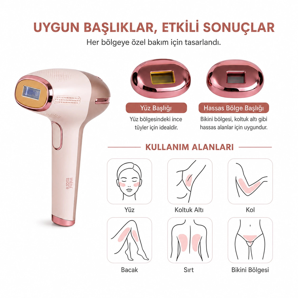Mini More Beauty Professional IPL Lazer Epilasyon Cihazı 999.999 Atım, Buz Başlıklı Acısız Tüy Bitirme Cihazı - Rose Gold