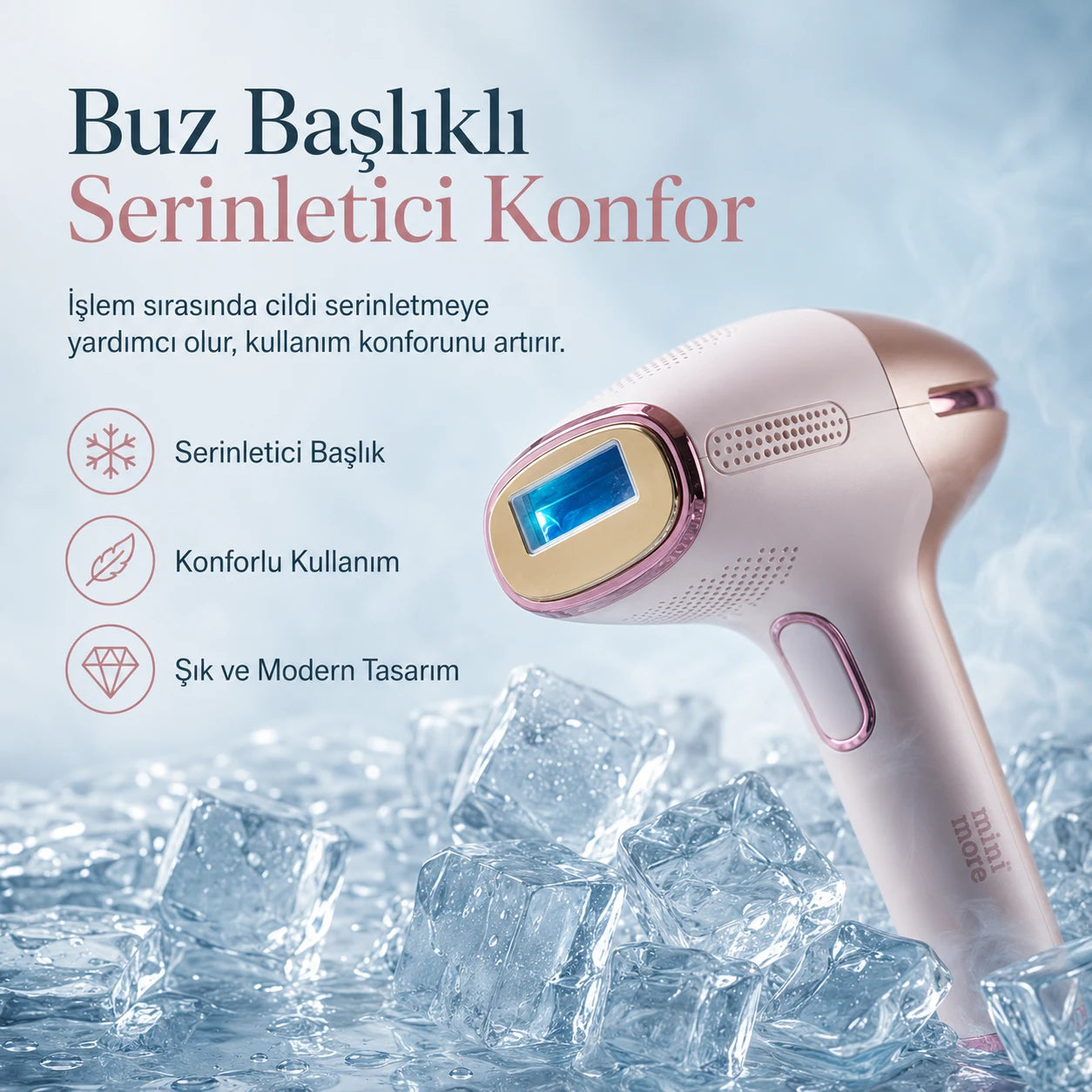 Mini More Beauty Professional IPL Lazer Epilasyon Cihazı 999.999 Atım, Buz Başlıklı Acısız Tüy Bitirme Cihazı - Rose Gold