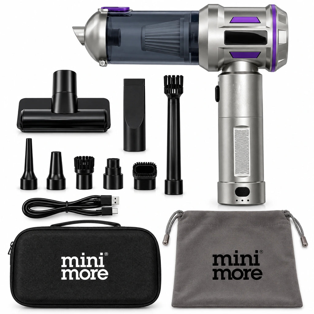 Mini More HL-5138 Kablosuz Mini Araç Süpürgesi 22000 Pa, 135W Fırçasız Motor 7500 mAh Şarjlı El Süpürgesi (Çantalı Set)
