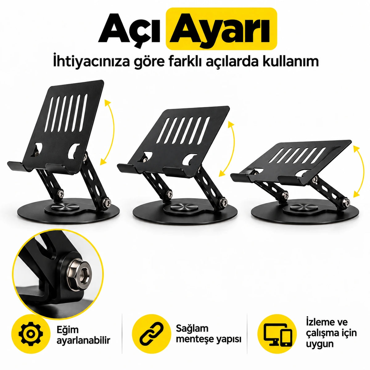 Masaüstü Telefon ve Tablet Standı Alüminyum Alaşım, 360 Degree Dönebilen Katlanabilir Metal Stand NO.S961