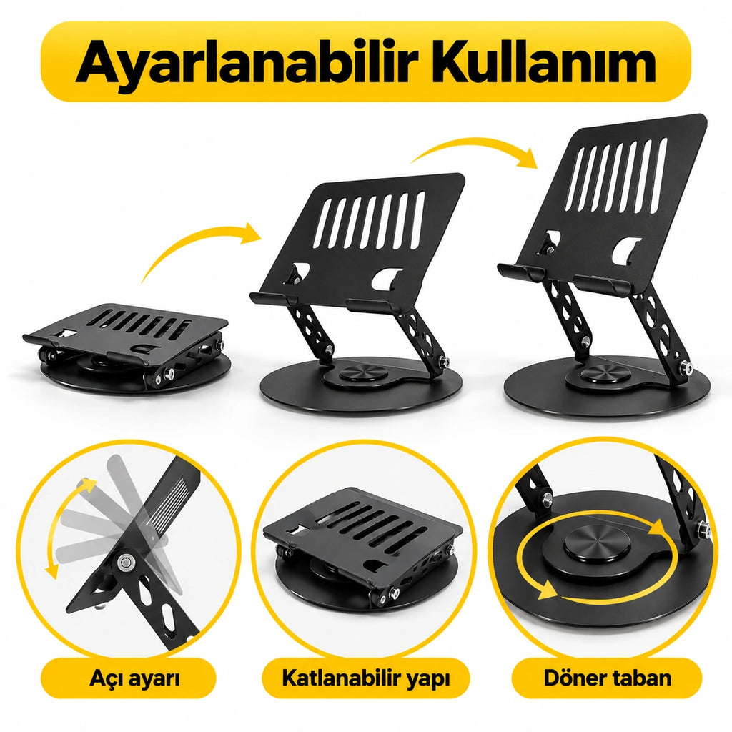 Masaüstü Telefon ve Tablet Standı Alüminyum Alaşım, 360 Degree Dönebilen Katlanabilir Metal Stand NO.S961