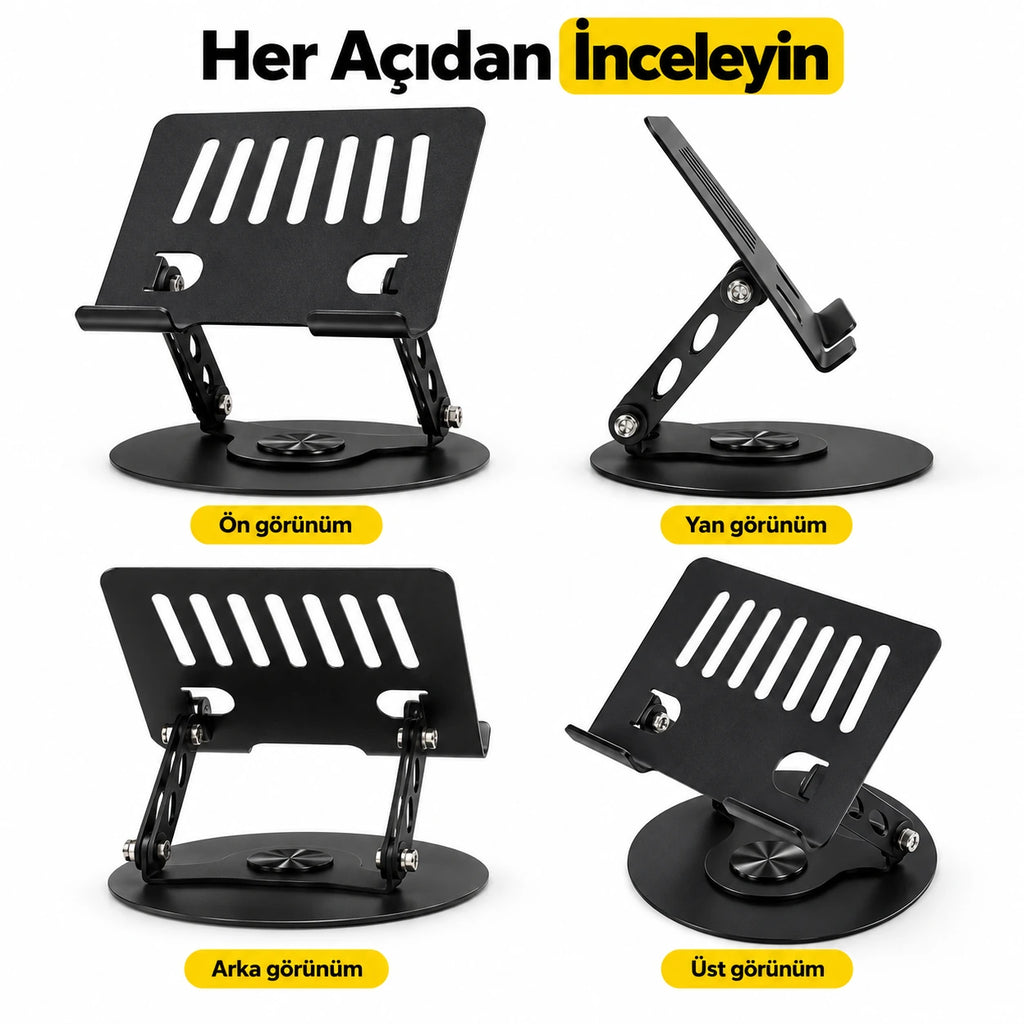 Masaüstü Telefon ve Tablet Standı Alüminyum Alaşım, 360 Degree Dönebilen Katlanabilir Metal Stand NO.S961